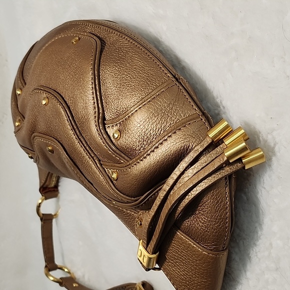 Cole Haan Gold Fish F05 Pebbled Leather Hobo/Soho Handbag Purse With Wallet - Picture 10 of 16